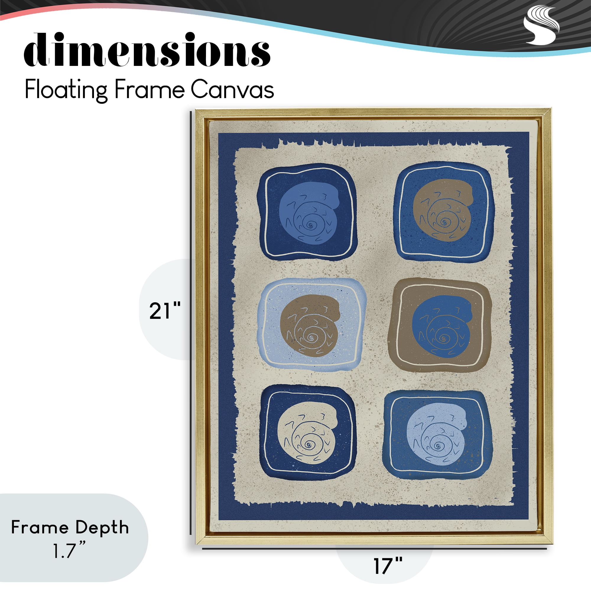 Stupell Industries Blue Blocked Nautilus Gold Framed Floater Canvas Wall Art, design by Julia Frost