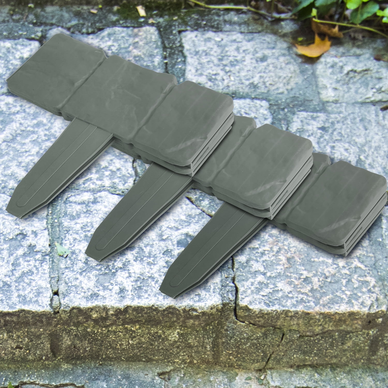 20Pcs Garden Stone Effect Edging Border ,Plastic Flower Bed Lawn Fencing DIY Decor Green