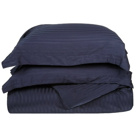 400-Thread Count 100% Egyptian Cotton Elegant Stripes Duvet Cover Set Navy Blue / Full/Queen