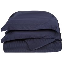 400-Thread Count 100% Egyptian Cotton Elegant Stripes Duvet Cover Set Navy Blue / King/Cal King