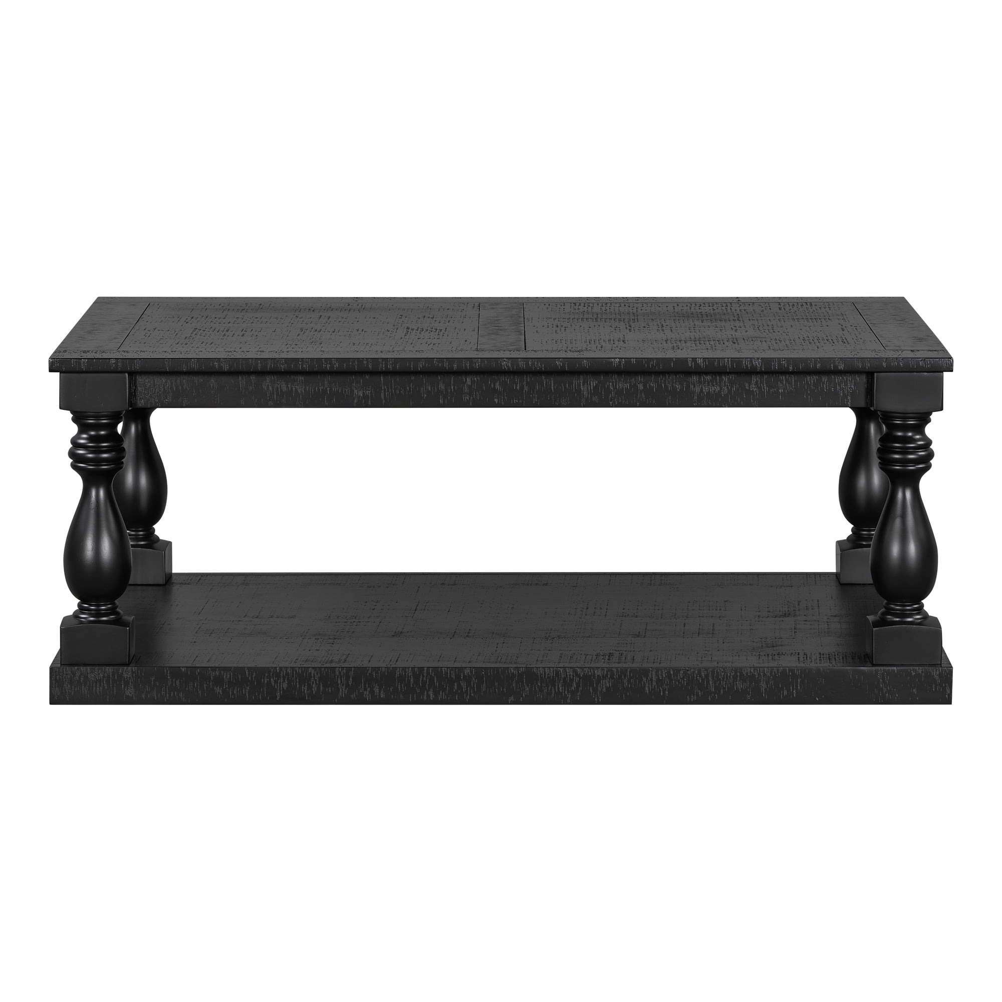 Euroco Vintage Coffee Table with Vase Column Legs, Pine Veneer Top and Solid Rubberwood Frame – Retro Living Room Center Table, Easy Assembly