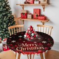 thumbnail image 2 of Round Fitted Tablecloths with Elastic Edge Merry Christmas Words Waterproof Table Cover for Kitchen Dining Party Decor,55" - 60", 2 of 9