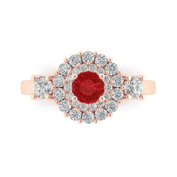 Halo Engagement Ring for Women - 1.4ct Simulated Ruby in 18K Rose Gold Promise Ring