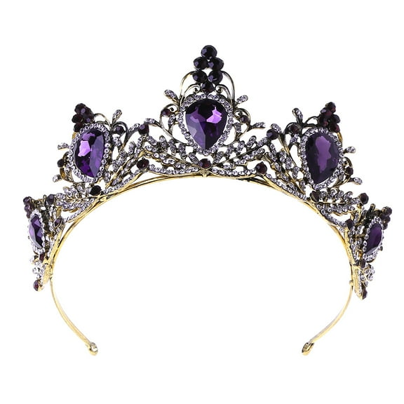 Retro Purple Vintage Crown Wedding Tiara Luxury Queen for Rhinestone Stone Headb