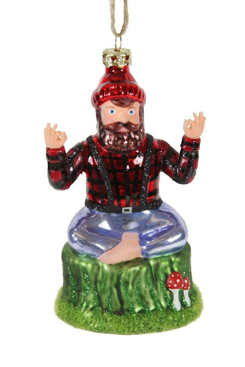 YOGA LUMBERJACK Glass Christmas Ornament, by Cody Foster