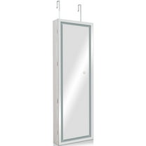 Patiojoy Lockable LED Mirrored Jewelry Cabinet Touch Sensor Lighting Full Length Mirror Organizer White