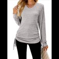 thumbnail image 1 of Camisetas para Mujer, Larga, Cuello en V, Básicas, Informales, Holgadas, Suaves, para Otoño. Gris XL, 1 of 10