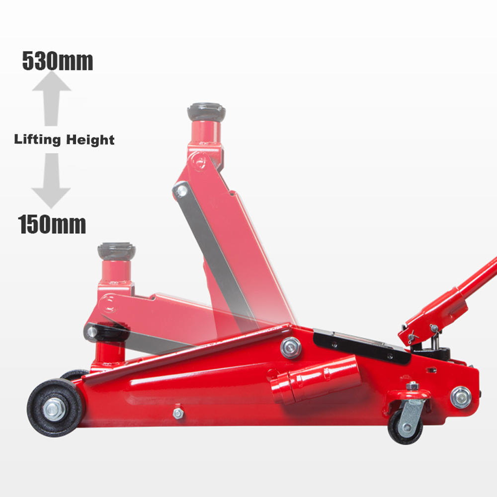 Hydraulic Trolley Floor Jack With Piston Quick Lift Pump, Ton (6,000 lb)  Capacity, Red
