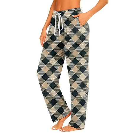 

Avamo Women Pajama Pants Plaid Pj Bottoms Elastic Waist Sleepwear Sleep Casual Trousers Comfy Wide Leg Lounge Pant Black M
