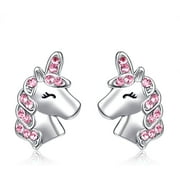 OUTAD Silver Unicorn Hypoallergenic Earrings Back to School Gift for Girls Stud Earrings for Women, Pink