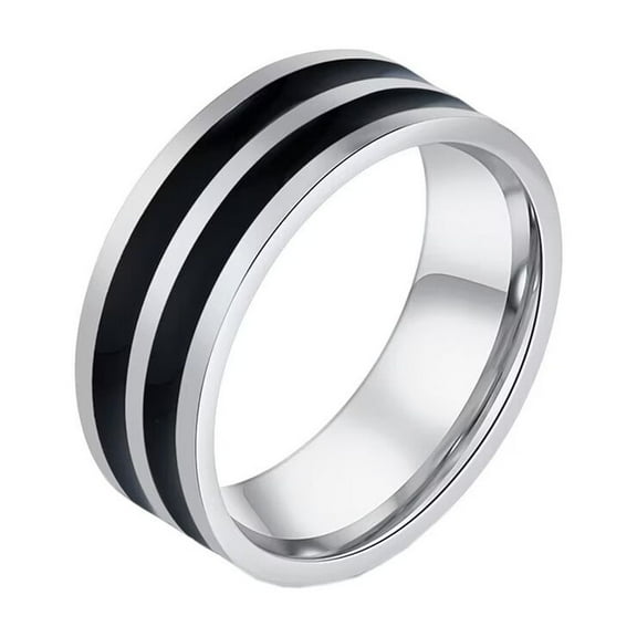PAMTIER Men's Women's Stainless Steel Black Enamel Ring 8mm High Polished Wedding Band Silver Size 7