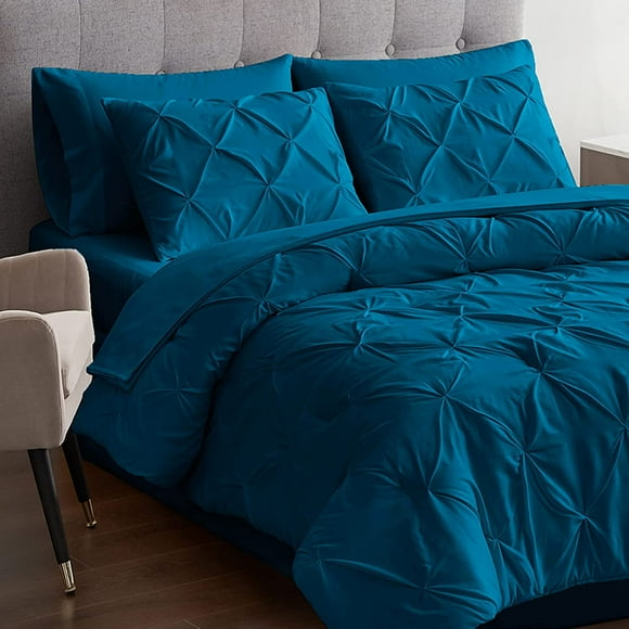 GFDYREE California King Comforter Set - 7 Pieces Pintuck Bed in A Bag - Comforters California King Size - Comforter Set with Sheets, Comforter, Flat Sheet, Fitted Sheet and Pillowcases & Sha