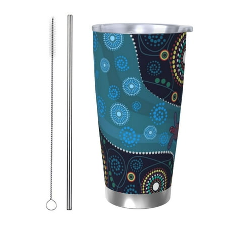 

Gaeub Bohemian Turtle Print 20-Ounce Stainless Steel Car Cup Tumblers Cups with Lids and Straw Coffee Cups for Adults Kids Home Car Office School Travel Party-Straw Two-piece Set