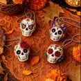 thumbnail image 4 of 4 Pcs Day of the Dead Sugar Skull Hanging Ornaments 3.15 Inch Acrylic Decoration with Bead Chains Halloween and Dia de los Muertos Decor for Door and Tree, 4 of 6