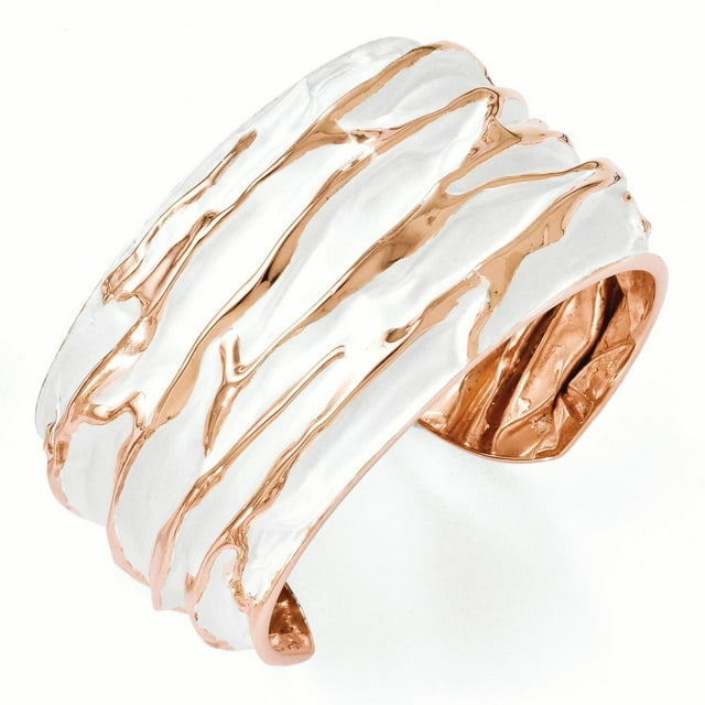 925 Sterling Silver Rose Gold Plated Large Scrunch Bangle Bracelet Fancy Cuff Slip On