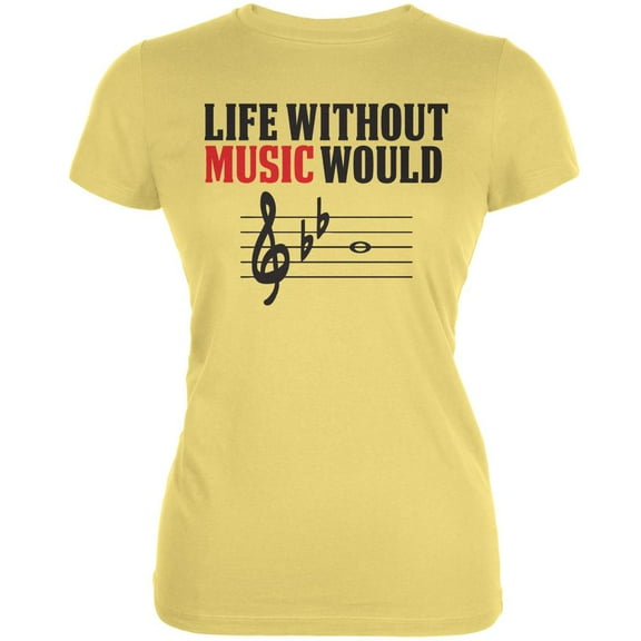 Without Music Life Would B Flat Yellow Juniors Soft T-Shirt - Medium