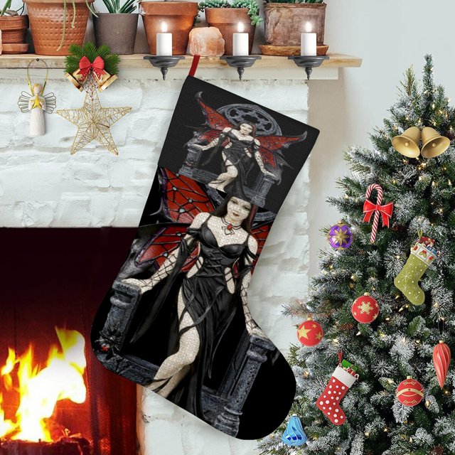 Anne Stokes Tema: Calcetines de Navidad, fino lino blanco para colgar en escaleras y chimenea, decoración navideña para el hogar, regalo de Navidad. 54cm × 38cm