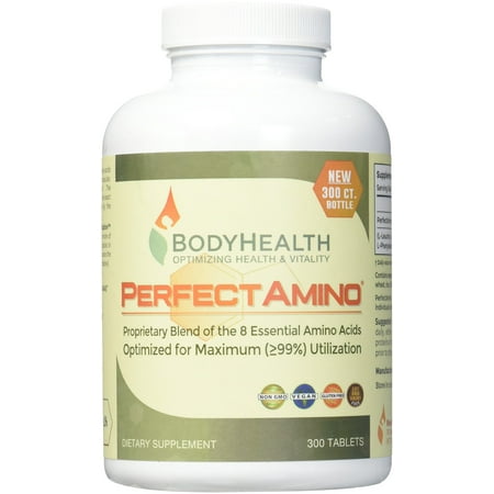 Perfect Amino (300 Tablets) 8 Essential Amino Acid Tablets with BCAA by BodyHealth, Vegan Branched Chain Protein Pre/Post Workout, Increase Lean Muscle Mass, Boost Energy & Stamina, 99%