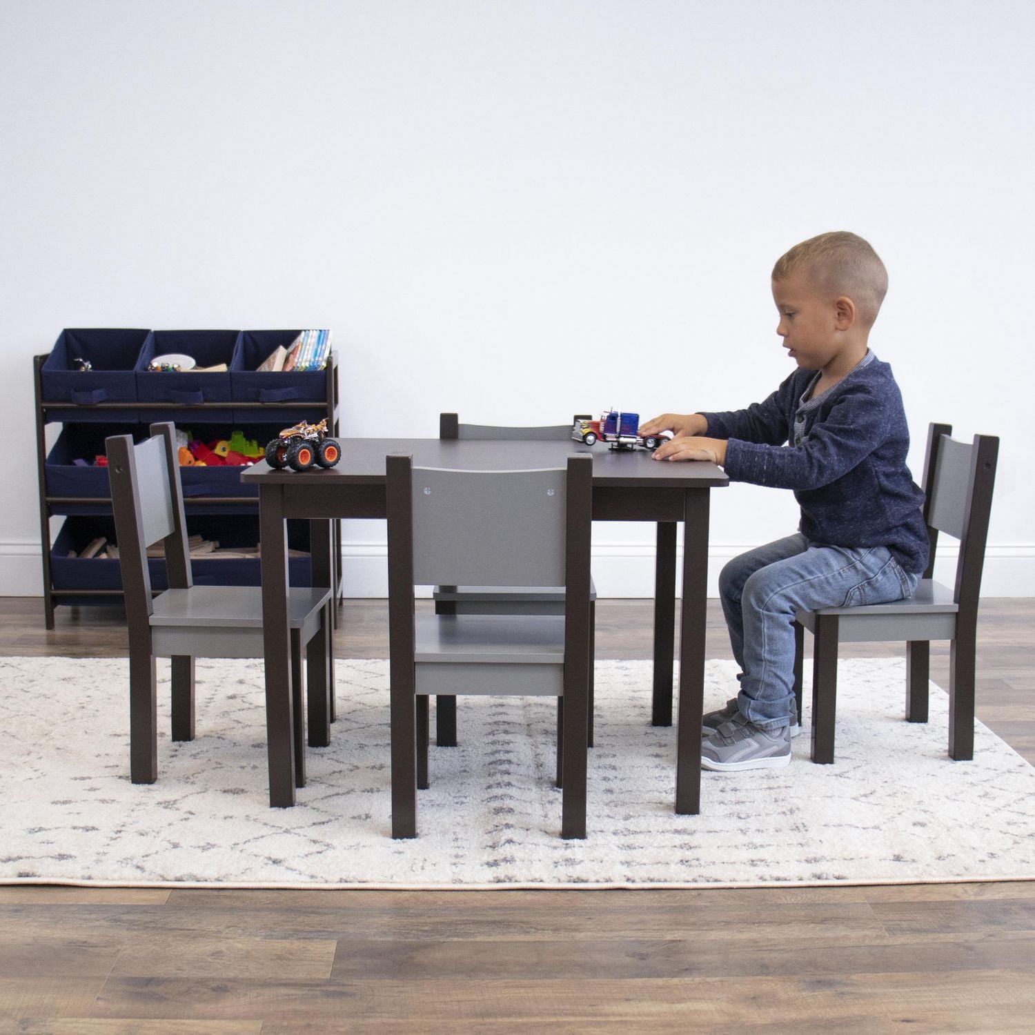 Humble Crew Ensemble table et 4 chaises pour enfants, bois, Expresso/Gris