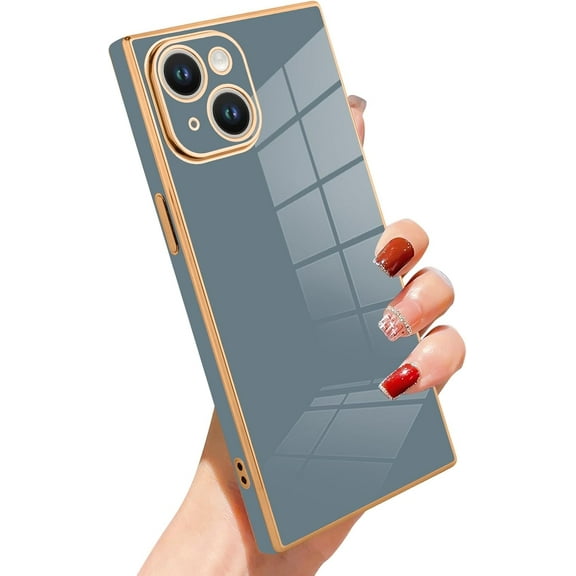 Case for iPhone 15 Plus Cute Plating Gold Case for Women Girls Soft TPU Shockproof Raised Full Camera Protection Electroplate Bumper Cover for iPhone 15 Plus 6.7"- Grey