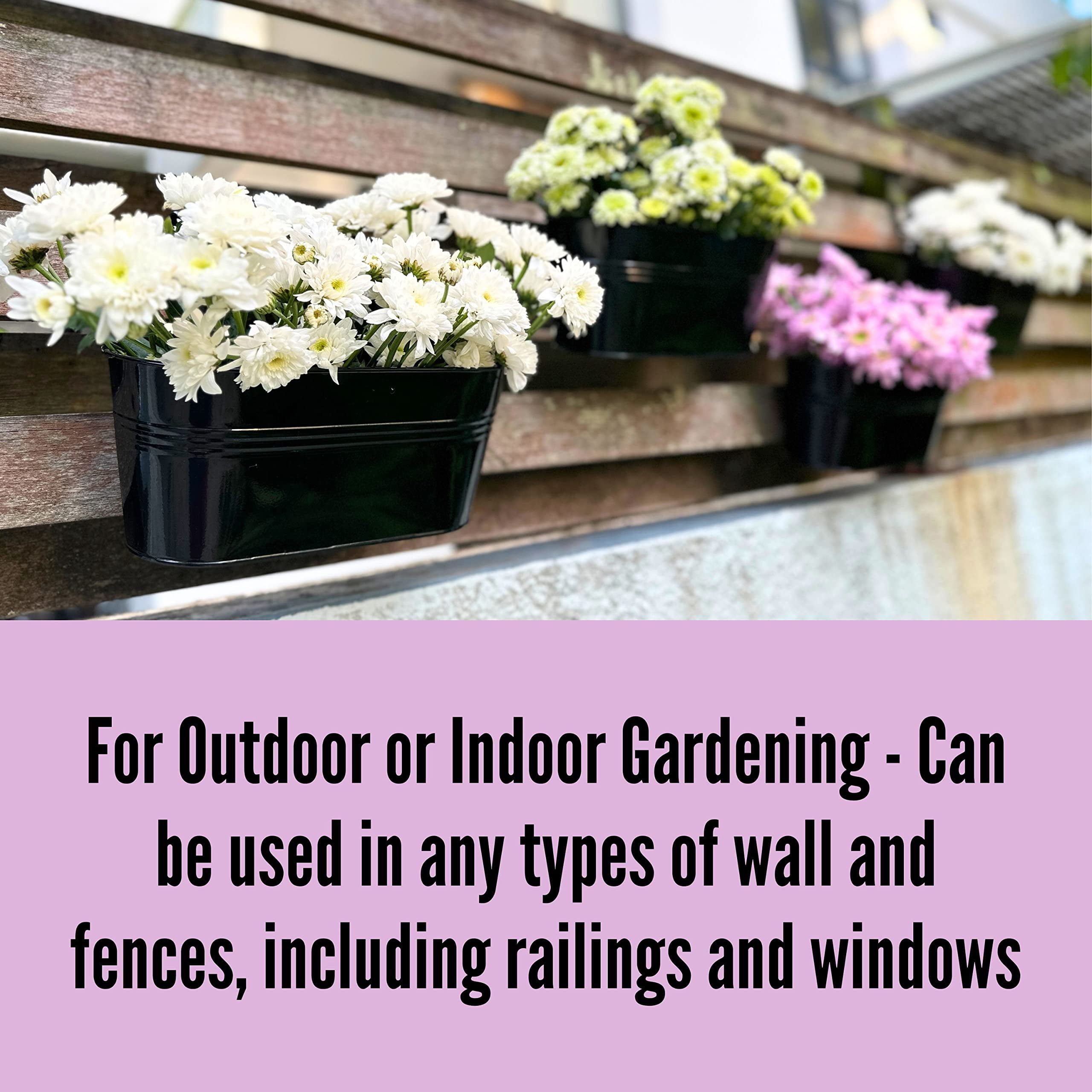 Outdoor Railing Planter 2 Pack 11.2 Inch Black Metal Hanging Flower Pots Deck Rail Fence Hanging Bucket Modern Window Box Plant Holder with Hooks Porch Decor
