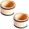 thumbnail image 3 of KALLORY 2Pcs Miniature Rustic Wooden Barrels Miniature Wood Bucket with Handle Kids Pretend Play Toys, 3 of 8