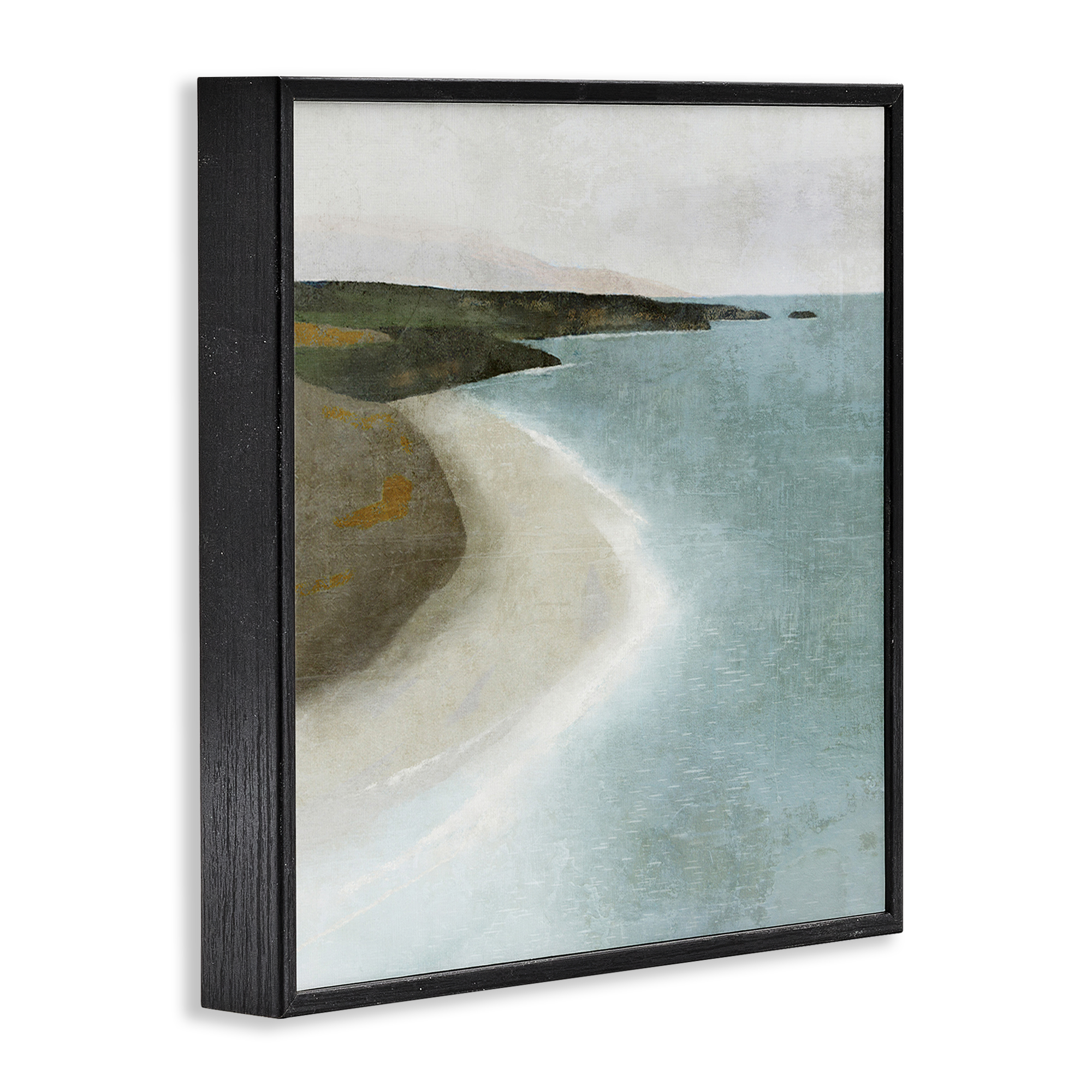 Stupell Industries Simple Serene Coastline Landscape Painting Black Framed Art Print Wall Art, 12 x 12