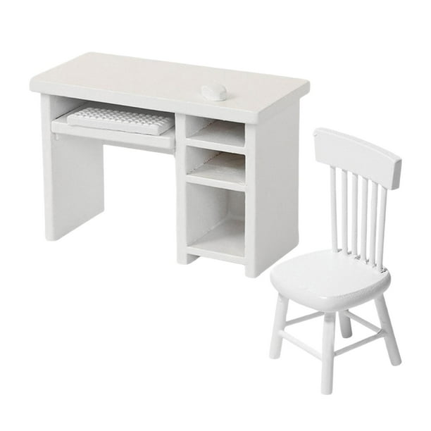 Escritorio y silla de computadora en miniatura a escala 1:12, juego de muebles para casa de muñecas, mesa de estudio moderna y sillas, modelo de