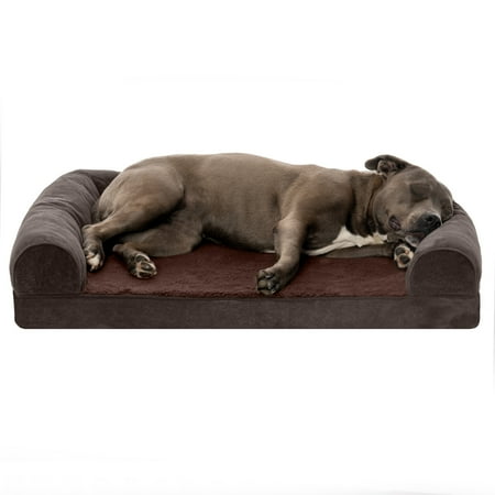 UPC: 0842229104820 | FurHaven Pet Products Faux Fleece & Chenille Soft Woven Orthopedic Sofa Pet Bed for Dogs & Cats – Coffee Medium