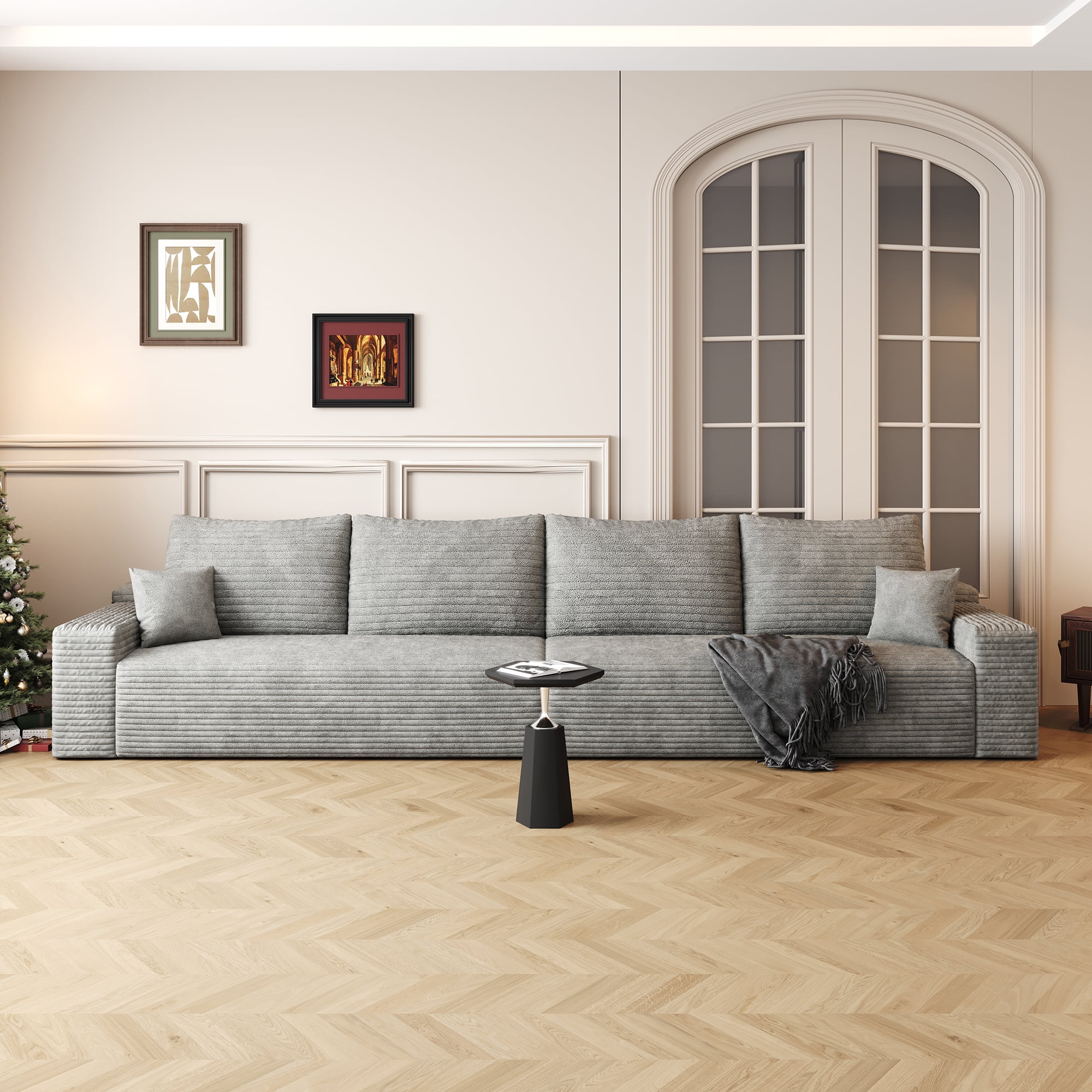 MAYEERTY 140" Gray Modern Modular Cloud Sectional No Assembly Extra-Spacious Neutral Sofa
