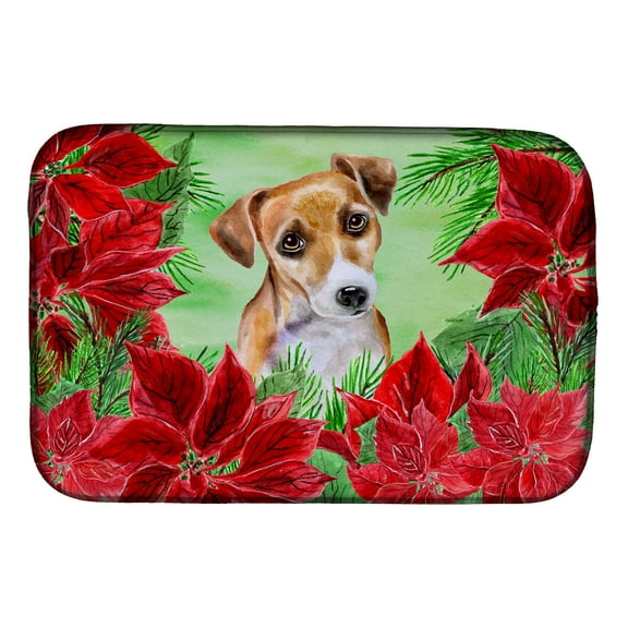Jack Russell Terrier #2 Poinsettas Dish Drying Mat