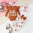 thumbnail image 5 of TOWED22 Newborn Outfit Baby Girl Going Home Outfit Ruffle Ribbed Romper Top Floral Pants Set Cute Fall Winter 4Pcs Clothes,1-3 M, 5 of 9