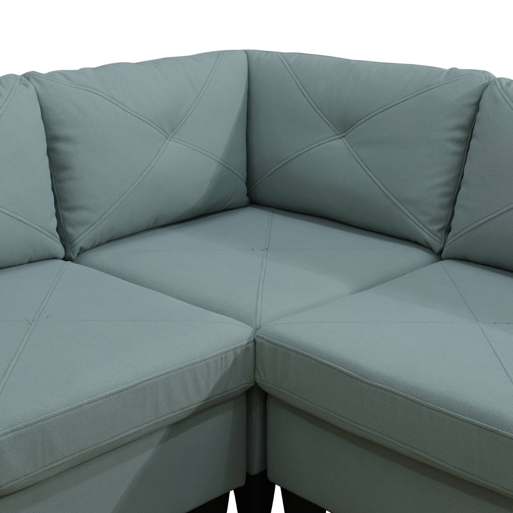 L Shaped Sofa Couch U Shaped Sectional Corner Sofa 6-Seater Furniture Modular Couches for Living room, Pale Green