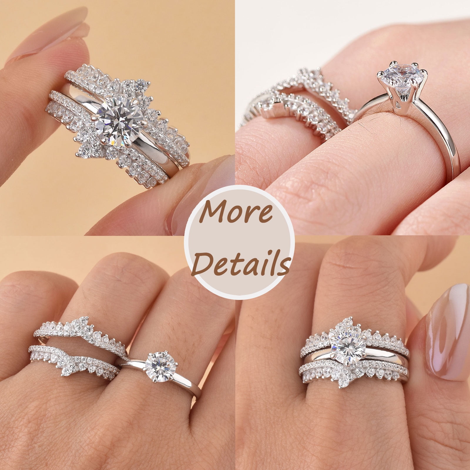 Newshe Wedding Rings for Women Engagement Ring Enhancer Band Bridal Set Sterling Silver 1.8Ct Cz Size 9