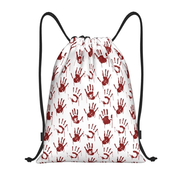 Fotbe Red Bloody Scary Hands2 Bolsa Mochila con Cordón Estampada, Bolsa de Gimnasio Deportiva, Bolsa Cinch, Bolsa con Cordón para Hombres y Mujeres-Small