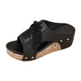 thumbnail image 6 of Rokment Womens Vintage Beach Platform Wedge Slides Sandals Summer Retro Casual Studded Suede Open Toe Lace up Chunky High Heels Slip on Backless Dress Mules Black Size 6, 6 of 7