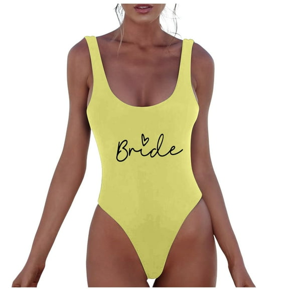 TSADFHJI Womens Swimsuits 2 Piece Shorts Women Fashion Letter Print Piece Swimsuit Sexy Bikini Swimwear Bathing Sleeveless Backless Swimsuit Xl Yellow