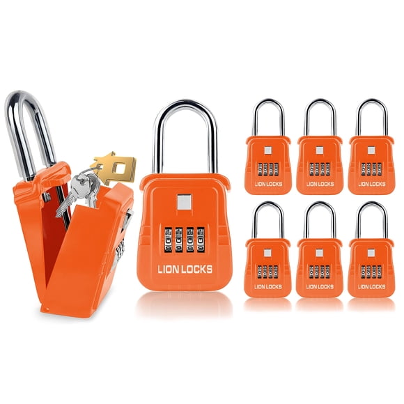 Lion Locks 1500 Key Lock Box with Code, Lockbox for Keys Outdoor, Realtor Lock Box for Short-Term Rentals, Holds 5 Keys (6 Pack, Orange)