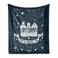 thumbnail image 1 of Amsterdam Soft Flannel Fleece Throw Blanket, Travel Around the World Lets Move Words Calligraphy and Stars, Cozy Plush for Indoor and Outdoor Use, 60" x 80", Dark Blue and White, by Ambesonne, 1 of 6