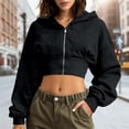 thumbnail image 2 of SGMVNU Women's Hoodies Casual Zip up Hoodies Cropped Cardigan Jacket Drawstring Hooded Sweatshirts Casual Long Sleeve Top Winter Clothes 2025(Black, Size L), 2 of 9