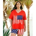 thumbnail image 2 of CASSIE LIZ Plus Size Womens 2 Piece Shorts Sets American Flag Outfits 2X V Neck Short Sleeve Top and Drawstring Shorts Casual with Pocket Lounge Beach Vacation Daily Summer Outfits 2XL 18W 20W, 2 of 6