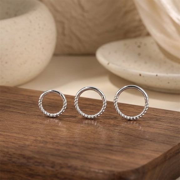 Silver Small Hoop Earrings for Women, Minimalist Twisted Rope Huggie Earrings 8mm