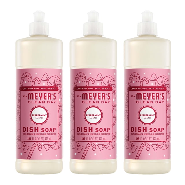 Jabón líquido para platos Mrs. MEYER'S CLEAN DAY Peppermint 480 ml, paquete de 3