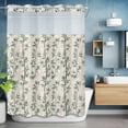 thumbnail image 6 of Green Leaves No Hooks Shower Curtain with Snap-in Liner Hand-Painted Modern Spring Leaf Plant Teal Green Botanical Linen Texture Shower Curtains for Bathroom, Waterproof, Washable 48"x72", 6 of 9