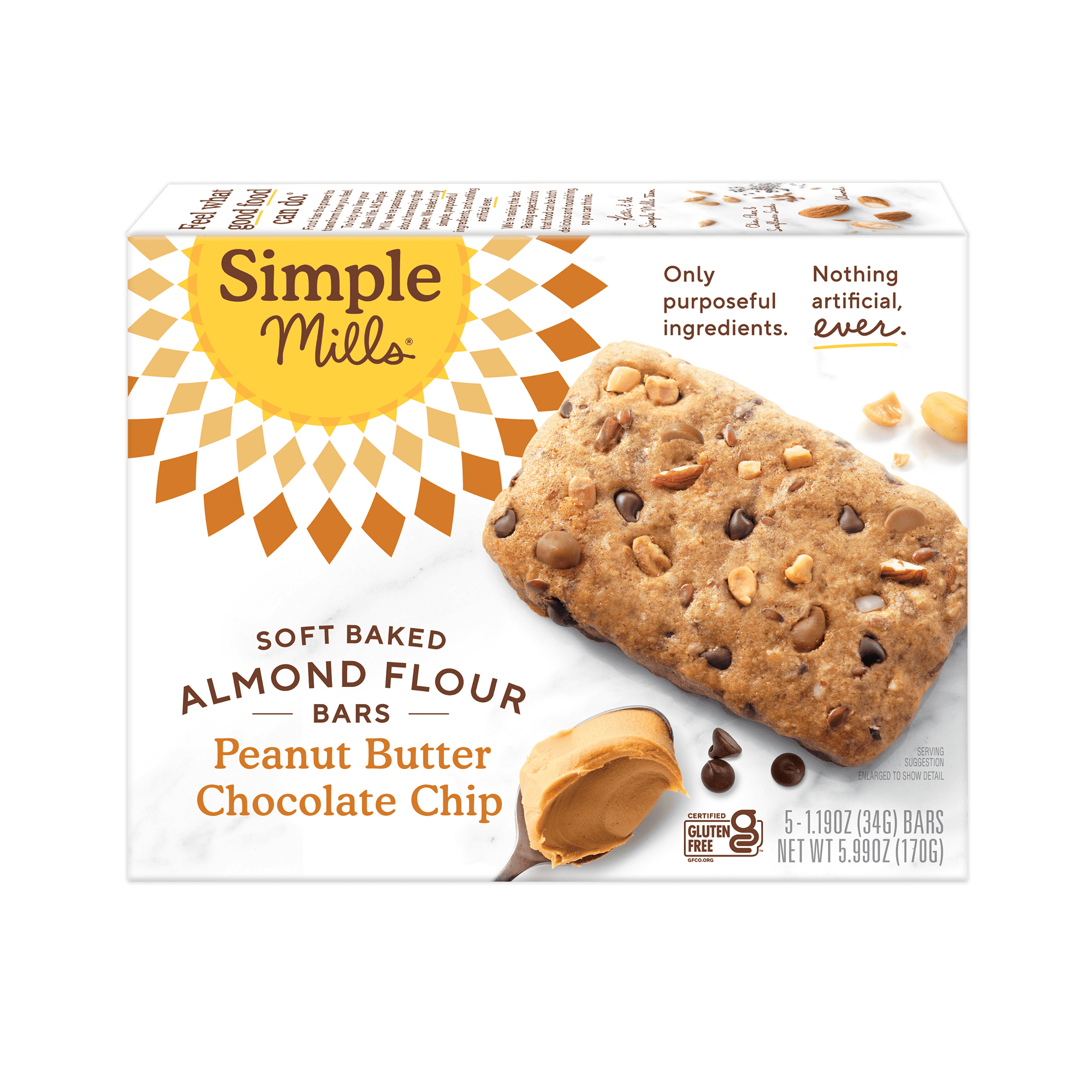 (6 pack) Simple Mills Soft Baked Almond Flour Bars, Peanut Butter Chocolate Chip, 5 Count