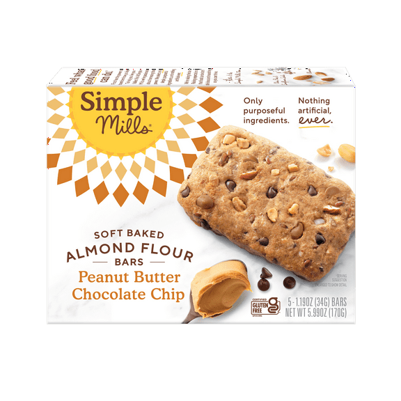 Simple Mills Soft Baked Almond Flour Bars, Peanut Butter Chocolate Chip, 5 Count