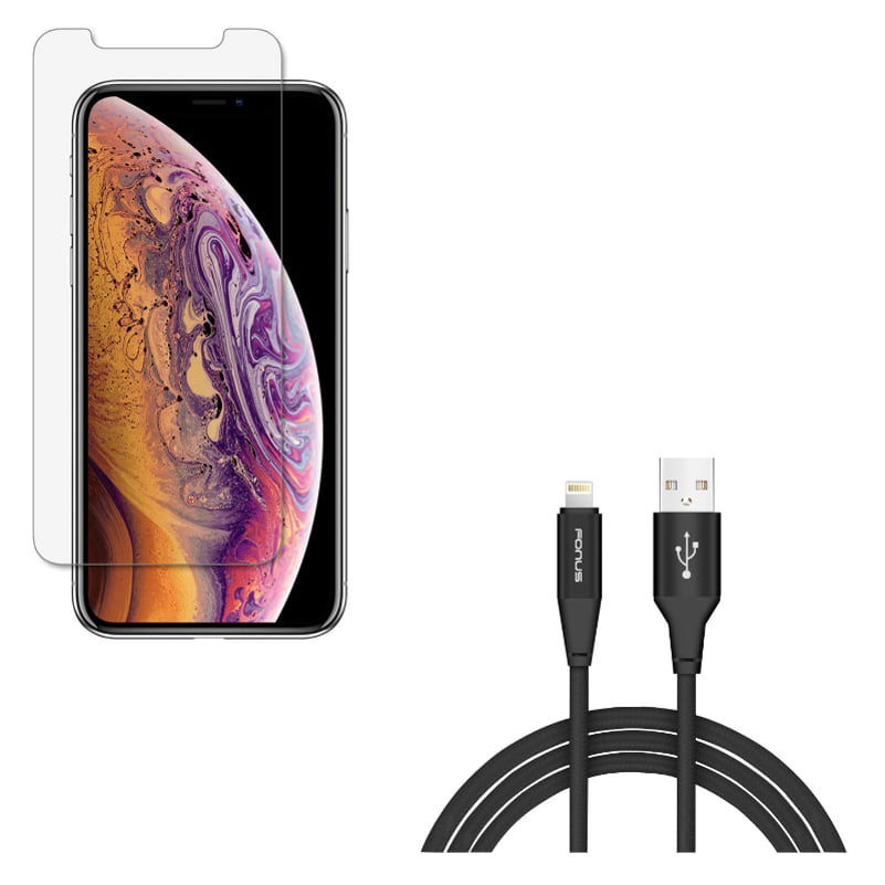 iPhone XS/X - Charger Cord 10ft USB Cable w Anti-Glare Screen Protector ...