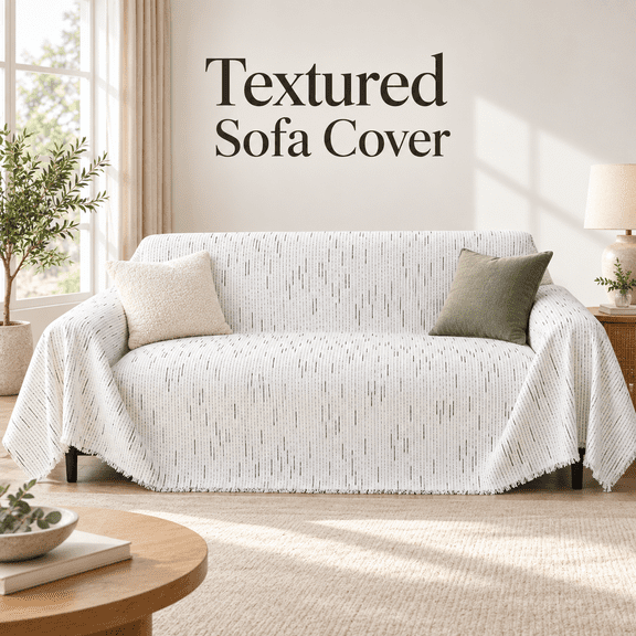OZERA Couch Cover for Sofa, Chenille Sectional Couch Cover, Machine Washable Non-Slip Furniture Protector for Pets, White Lines, 71 x 118 Inch