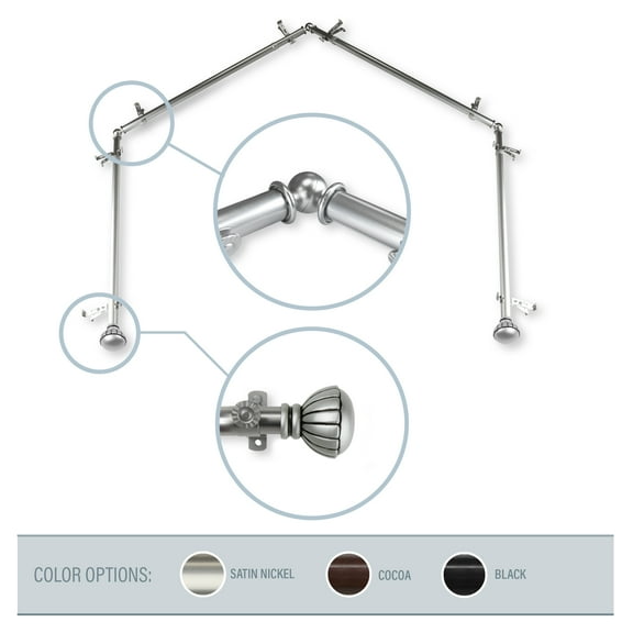 Goblet 13/16" 4-Sided Bay Window Curtain Rod - Satin Nickel