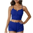 thumbnail image 6 of Women Pajamas New Women's Fashion Solid Color Thin Loose and Casual Home Tank Tops Short Pants Pajamas Sets Style B-21 Blue L, 6 of 7